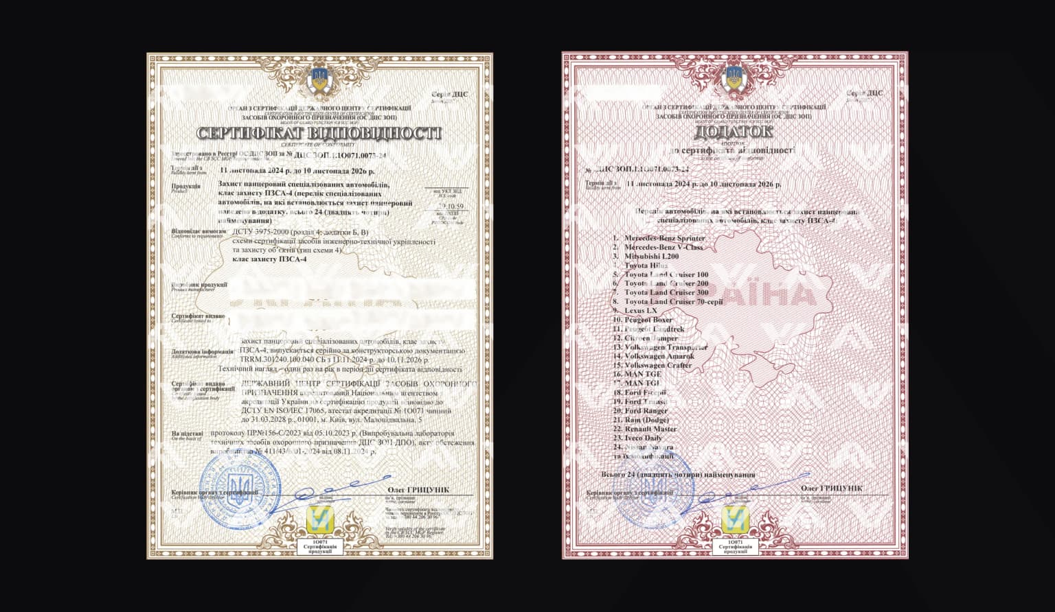 Сертифікат відповідності ПЗСА-4